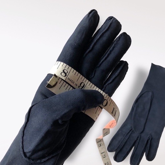 Vintage 70s Bloomingdale's Suede Gloves Navy Small - Picture 11 of 11